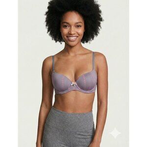 NWT Victoria's Secret Balconet Bra 32B Purple Pink Stars Heart Bow Star Print
